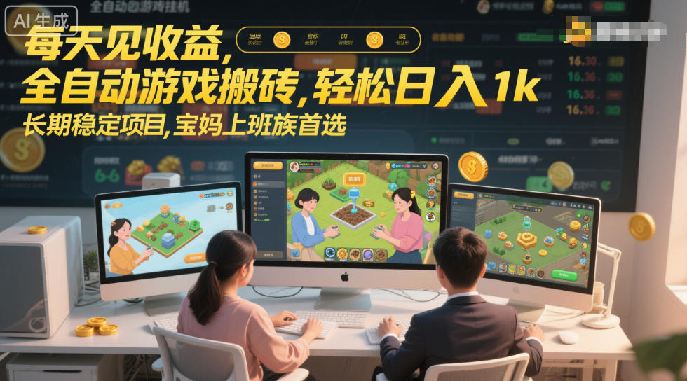 每天见收益，全自动游戏搬砖，轻松日入1k，长期稳定项目，宝妈上班族首选【揭秘】-优优云网创