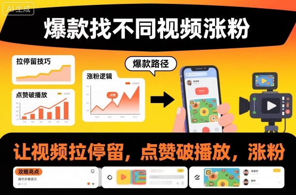 爆款找不同视频涨粉,让视频拉停留,实现点赞,破播放,涨粉-优优云网创