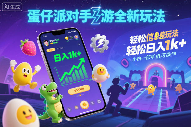 蛋仔派对手游全新玩法，轻松日入1k+，风口信息差玩法，当天见收益，小白一部手机可操作-优优云网创
