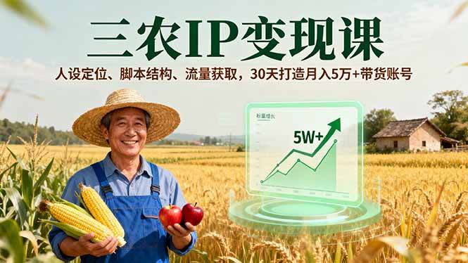 (16044期)三农IP变现课,人设定位、脚本结构、流量获取,30天打造月入5万+带货账号-优优云网创