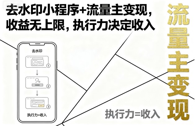 去水印小程序+流量主变现,收益无上限,执行力决定收入-优优云网创