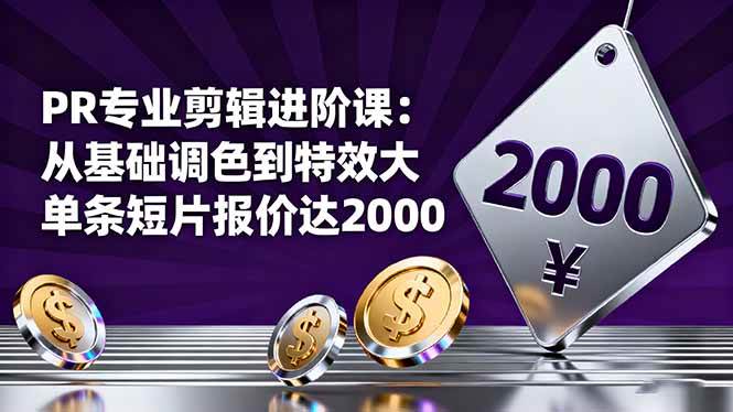 （16381期）PR专业剪辑进阶课：从基础调色到特效大片的进阶技能，单条短片报价达2000-优优云网创