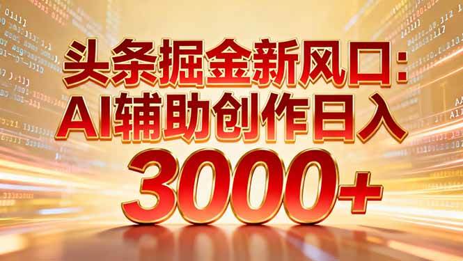 （16923期）头条掘金新风口：AI辅助创作日入3000+，矩阵玩法当天启动隔天见效-优优云网创