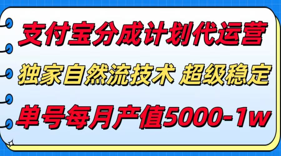 支付宝分成计划代运营,独家自然流技术,收益稳定,单号月产5000+-优优云网创