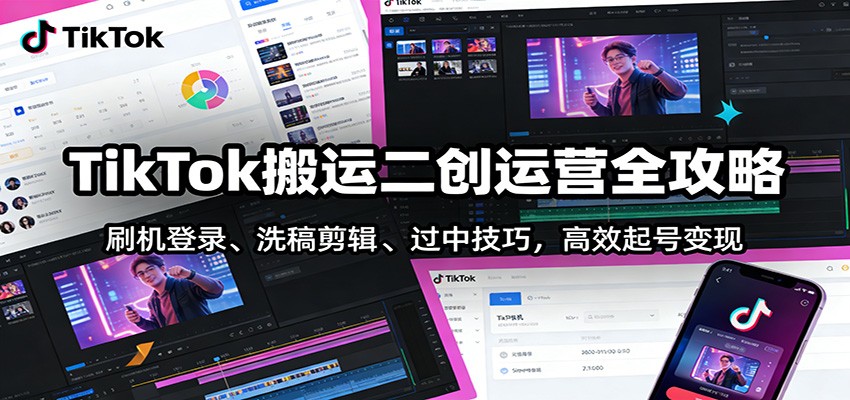 TikTok搬运二创运营全攻略：刷机登录、洗稿剪辑 、过中技巧，高效起号变现-优优云网创