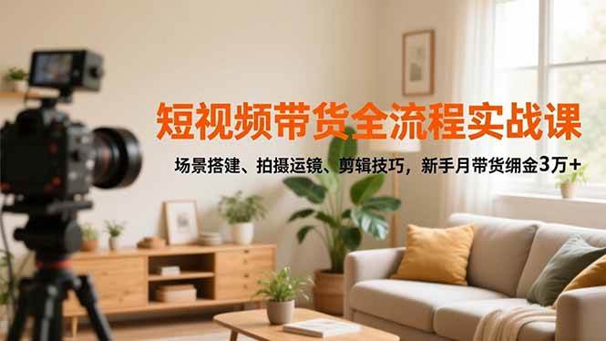 (16680期)短视频带货全流程实战课,场景搭建、拍摄运镜、剪辑技巧,新手月带货佣金3万+-优优云网创