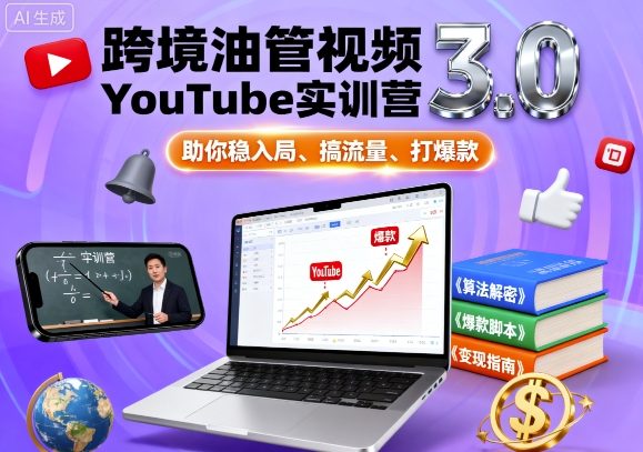 跨境油管视频YouTube实训营3.0,助你稳入局、搞流量、打爆款-优优云网创