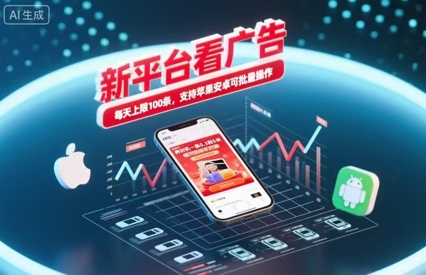 新台看广告,养好机一条5毛到5块,单机日入30到100,支持苹果安卓,可批量操作。-优优云网创