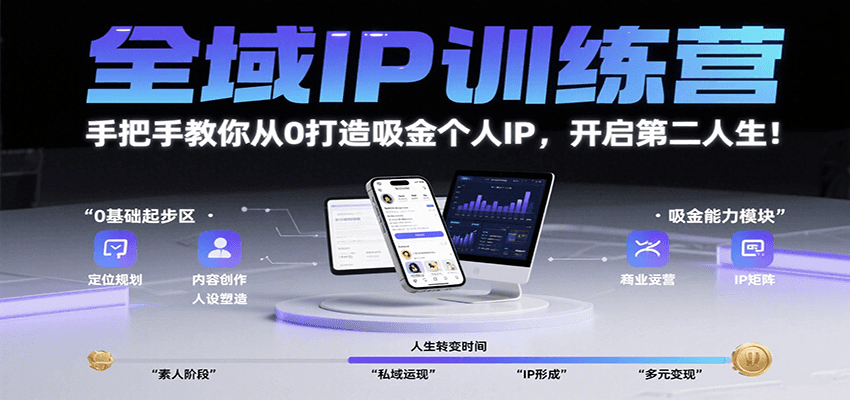 全域IP训练营,手把手教你从0打造吸金个人IP,开启第二人生!-优优云网创