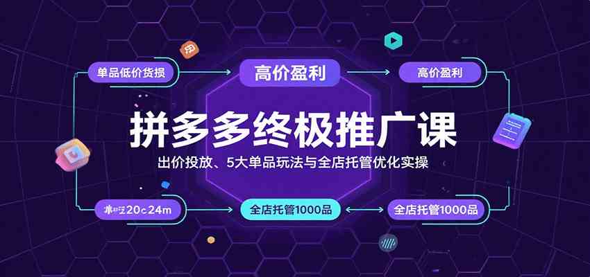 拼多多终极推广课:出价投放、5大单品玩法与全店托管优化实操-优优云网创