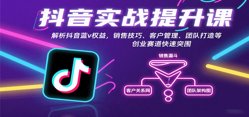 抖音实战提升课:解析抖音蓝v权益,销售技巧、客户管理、团队打造等创业赛道快速突围-优优云网创