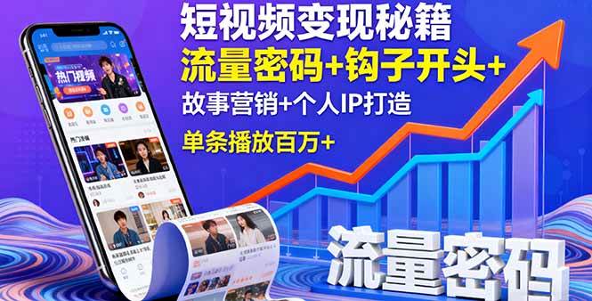 （16079期）短视频变现秘籍，流量密码+钩子开头+故事营销+个人IP打造，单条播放百万+-优优云网创