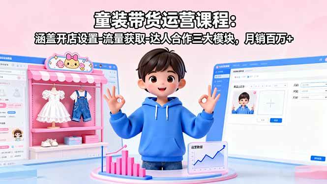 （16081期）童装带货运营课程：涵盖开店设置-流量获取-达人合作三大模块，月销百万+-优优云网创