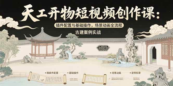 (15418期)天工开物短视频创作课:插件配置与基础操作,场景动画全流程 古建案例实战-优优云网创