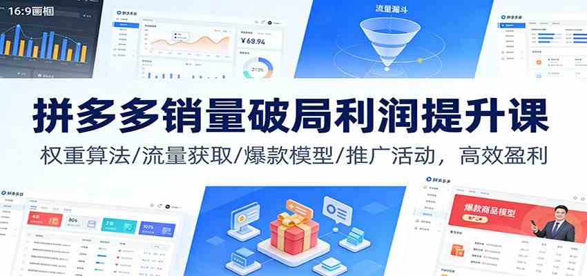 拼多多销量破局利润提升课：权重算法/流量获取/爆款模型/推广活动，高效盈利-优优云网创