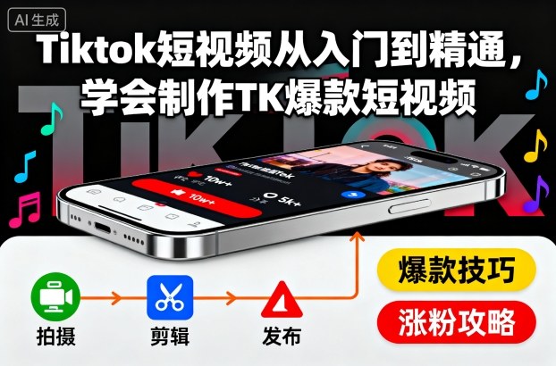 Tiktok短视频从入门到精通，学会制作TK爆款短视频-优优云网创