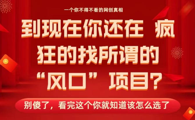 马上26年了,你还在找所谓的风口项目?别傻了,看完这个你全都懂了!【揭秘】-优优云网创