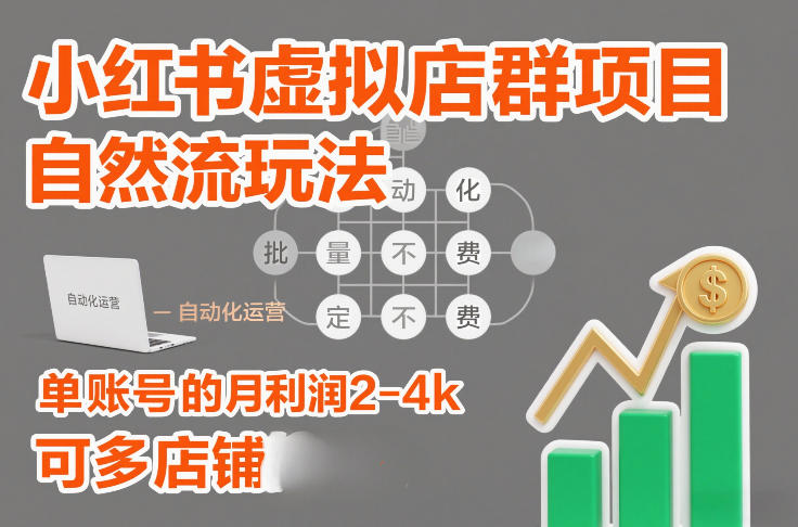 小红书虚拟店群项目,自然流玩法,批量自动化,稳定不费号,单账号的月利润2-4k,可多店矩阵-优优云网创