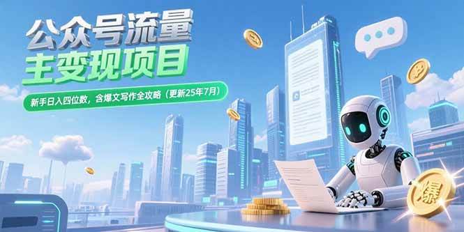 （15412期）公众号流量主变现项目，新手日入四位数，含爆文写作全攻略(更新25年7月)-优优云网创