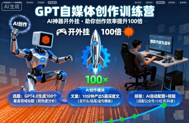 GPT自媒体创作训练营:AI神器开外挂,助你创作效率提升100倍-优优云网创