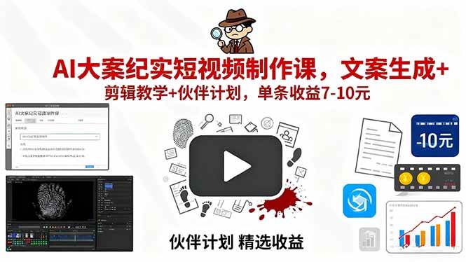 (15992期)AI大案纪实短视频制作课,文案生成+剪辑教学+伙伴计划,单条收益7-10元-优优云网创