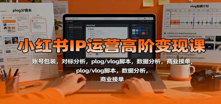 小红书IP运营高阶变现课：账号包装，对标分析，plog/vlog脚本，数据分析，商业接单-优优云网创