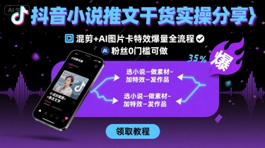 抖音小说推文干货实操分享，混剪+AI图片卡特效爆量全流程，0粉丝0门槛可做-优优云网创