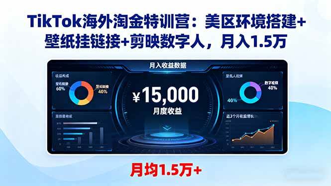 (16346期)TikTok海外淘金特训营:美区环境搭建+壁纸挂链接+剪映数字人,月入1.5万-优优云网创
