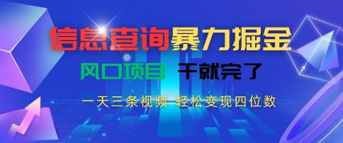 信息查询暴力掘金,一天三条视频,轻松变现四位数,风口项目干就完了【揭秘】-优优云网创