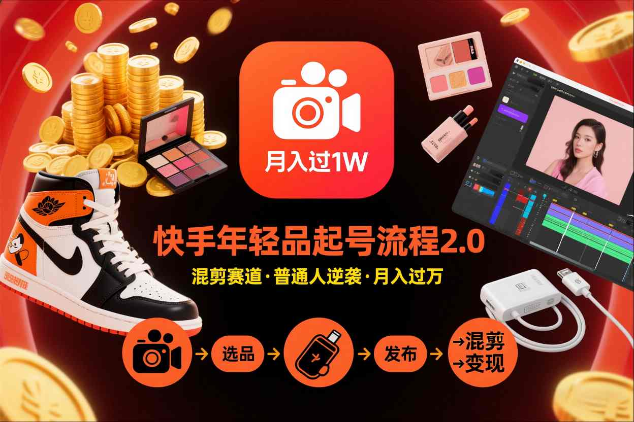 快手短视频带货年轻品起号流程2.0，快手年轻品混剪赛道，普通人也能月入过1W-优优云网创