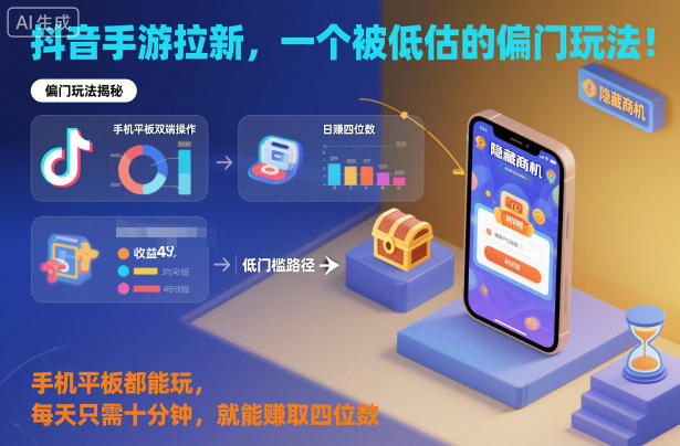 抖音手游拉新，一个被低估的偏门玩法！手机平板都能玩，每天只需十分钟，就能賺取四位数【揭秘】-优优云网创