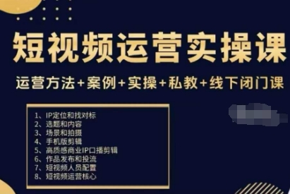 短视频运营实操课，运营方法+案例+实操+私教+线下闭门课-优优云网创