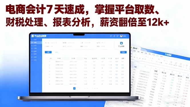 (16192期)电商会计7天速成,掌握平台取数、财税处理、报表分析,薪资翻倍至12k+-优优云网创
