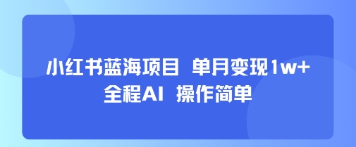 小红书蓝海项目 单月变现1w+ 全程AI 操作简单-优优云网创