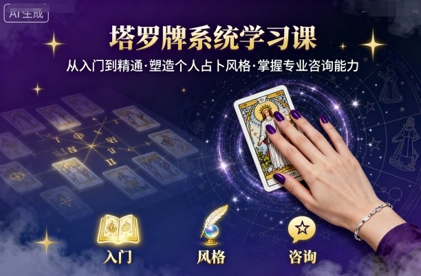 塔罗牌系统学习课,助你从入门到精通,塑造个人占卜风格,掌握专业咨询能力-优优云网创