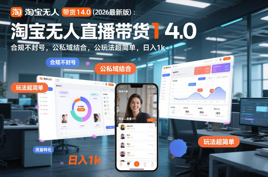 淘宝无人直播带货14.0(2026最新版):合规不封号,公私域结合,玩法超简单,日入1k+【揭秘】-优优云网创