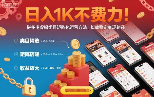 日入1K不费力！拼多多虚拟类目矩阵化运营方法，长效稳定变现路径-优优云网创