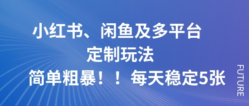 小红书、闲鱼及多平台定制玩法简单粗暴！每天稳定5张-优优云网创
