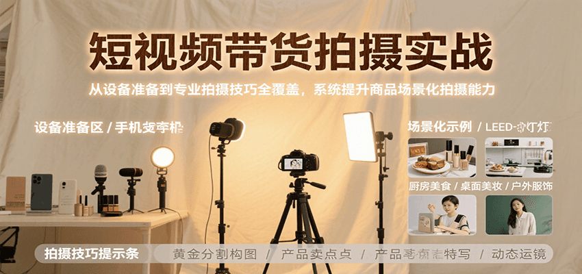 短视频带货拍摄实战，从设备准备到专业拍摄技巧全覆盖，系统提升商品场景化拍摄能力-优优云网创