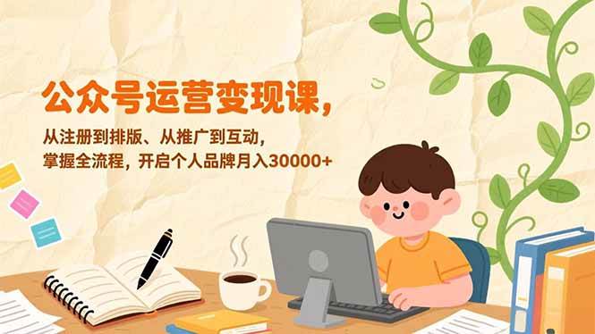 （17067期）公众号运营变现课，从注册到排版、从推广到互动，掌握全流程，开启个人品牌月入30000+-优优云网创