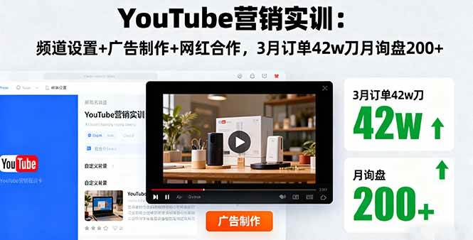 (16107期)YouTube营销实训:频道设置+广告制作+网红合作,3月订单42w刀月询盘200+-优优云网创