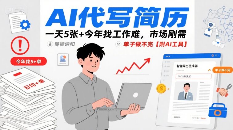 AI代写简历，一天5张+今年找工作难，市场刚需，单子做不完【附AI工具】-优优云网创