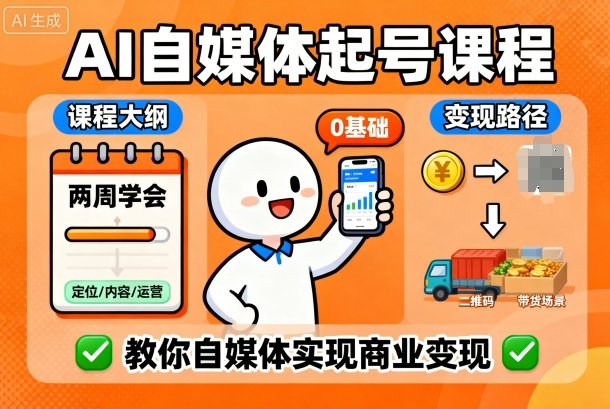 AI自媒体起号课程,0基础小白两周学会,教你自媒体实现商业变现-优优云网创