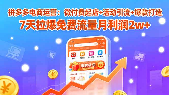 （15960期）拼多多电商运营：微付费起店+活动引流+爆款打造 7天拉爆免费流量月利润2w+-优优云网创