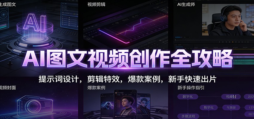 AI图文视频创作全攻略：提示词设计，剪辑特效，爆款案例，新手快速出片-优优云网创