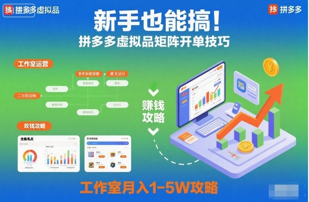 新手也能搞!拼多多虚拟品矩阵开单技巧,工作室月入1-5W攻略【揭秘】-优优云网创