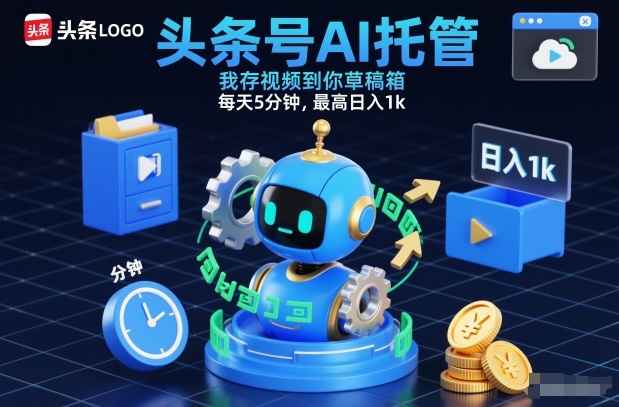 头条号AI托管，我存视频到你草稿箱，每天5分钟，最高日入1k【揭秘】-优优云网创