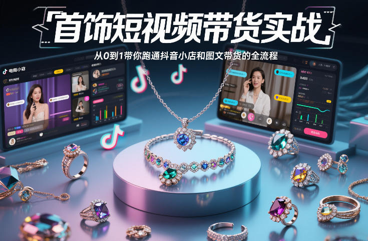 首饰短视频带货实战，从0到1带你跑通抖音小店和图文带货的全流程-优优云网创