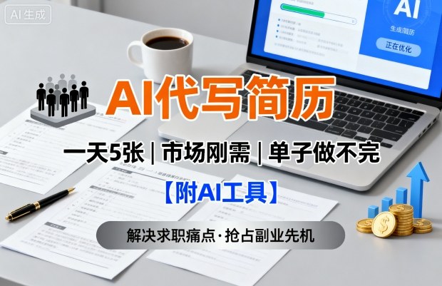 AI代写简历,一天5张,今年找工作难,市场刚需,单子做不完【附AI工具】-优优云网创